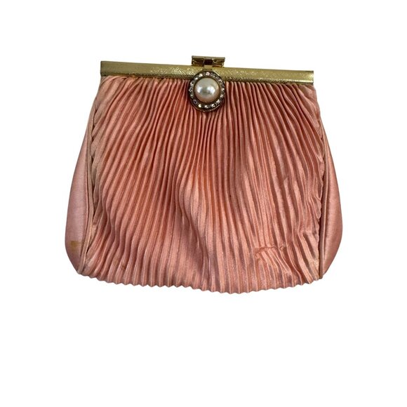 Vintage Unbranded Womens Pink 80s Silk Gold Hardware Rhinestone Shoulder Bag S - Picture 2 of 10